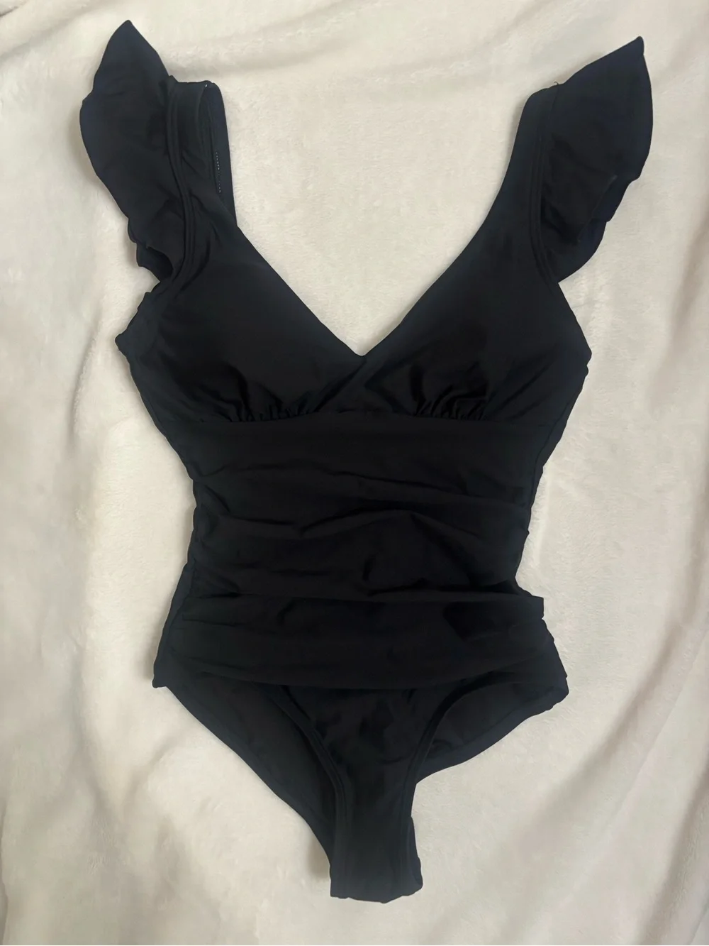 🌴🌴🌴DKNY Black One-Piece Swimsuit with Ruffle Straps - Picture 2 of 5